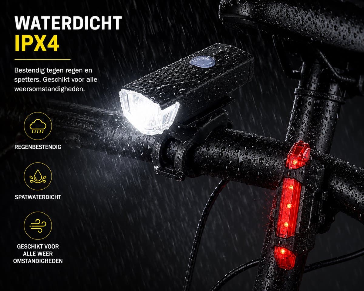 JMT-one - Fietsverlichting Oplaadbaar USB – Fietslampjes Set Voor en Achter – LED Fietslicht Voorlicht Achterlicht – Waterdicht – Fiets Lampjes Set – MTB Racefiets Stadsfiets – Zwart thumbnail 6