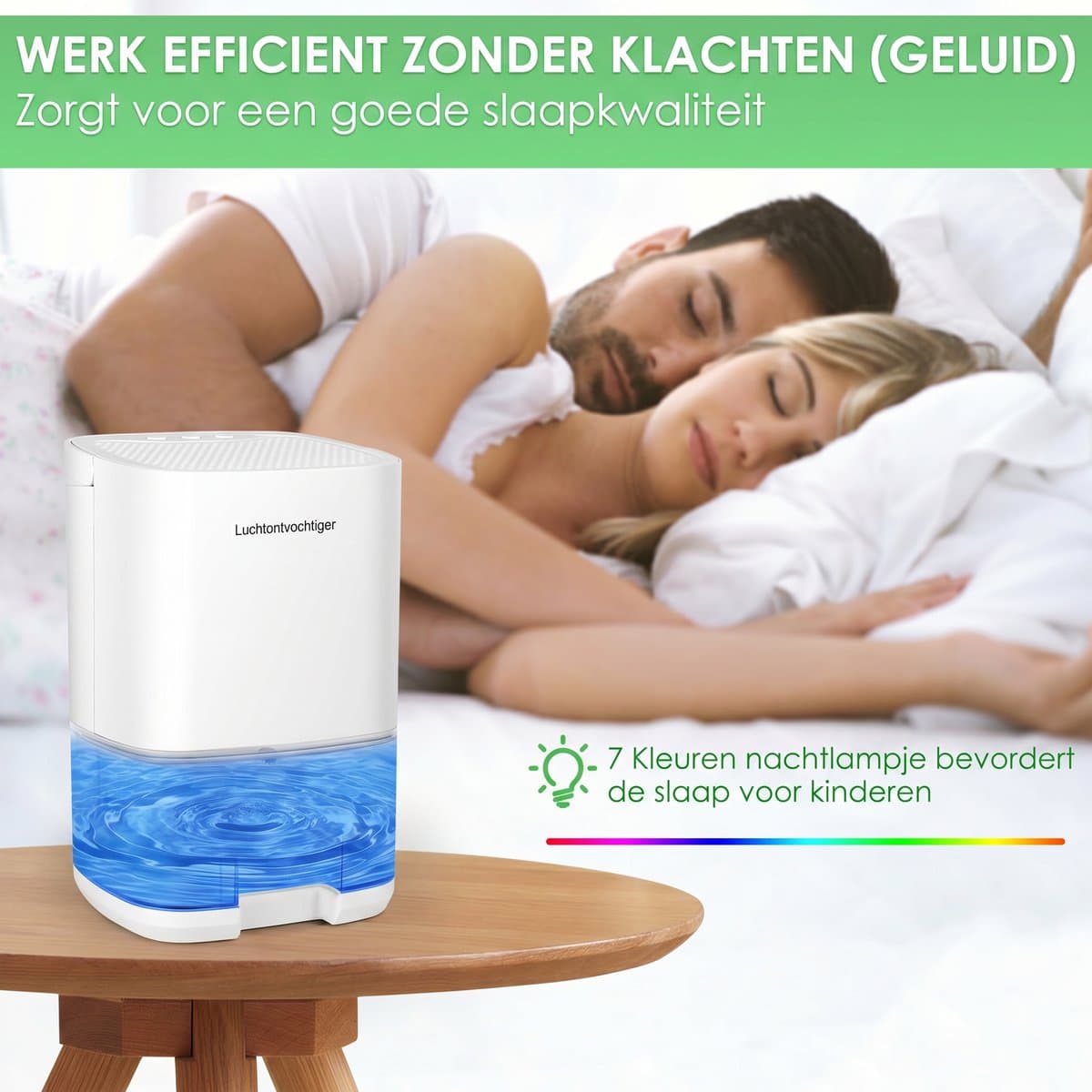 Dreamhigh® 1000 ml Luchtontvochtiger - Elektrische Ontvochtiger - Geruisloos en Efficiënt - Compact - ABS - Overloopbeveiliging - voor Slaapkamer en Badkamer - Ontvochtiging 350 ml/dag - Wit thumbnail 7