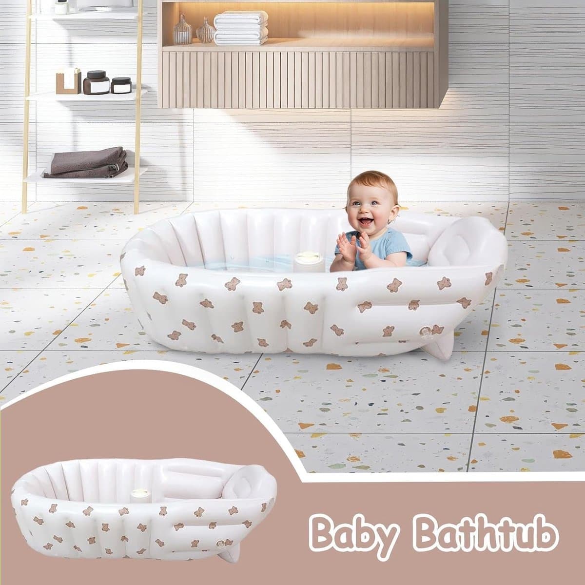 Opblaasbare Babybadkuip - Draagbaar Babybad - Baby's Baden - Veilig en Comfortabel - 90x55cm - Beer thumbnail 4