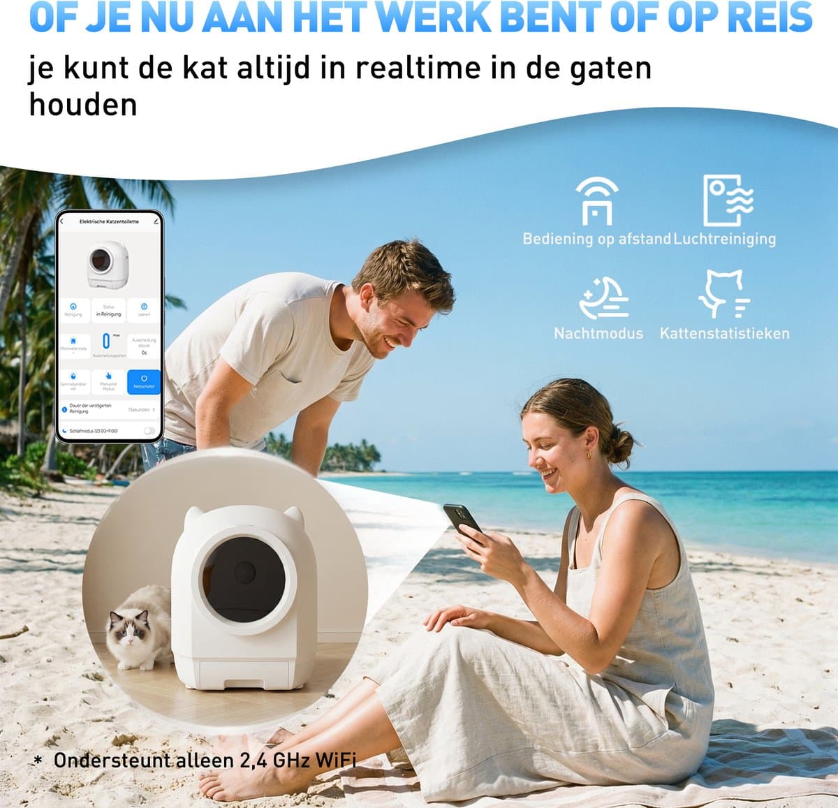 Devoko Automatische Kattenbak XXXL- Zelfreinigende Kattenbak 90L-Ondersteunt bediening via app - Langdurige geurcontrole -Uitgerust met een veiligheidssensor - Wit thumbnail 6