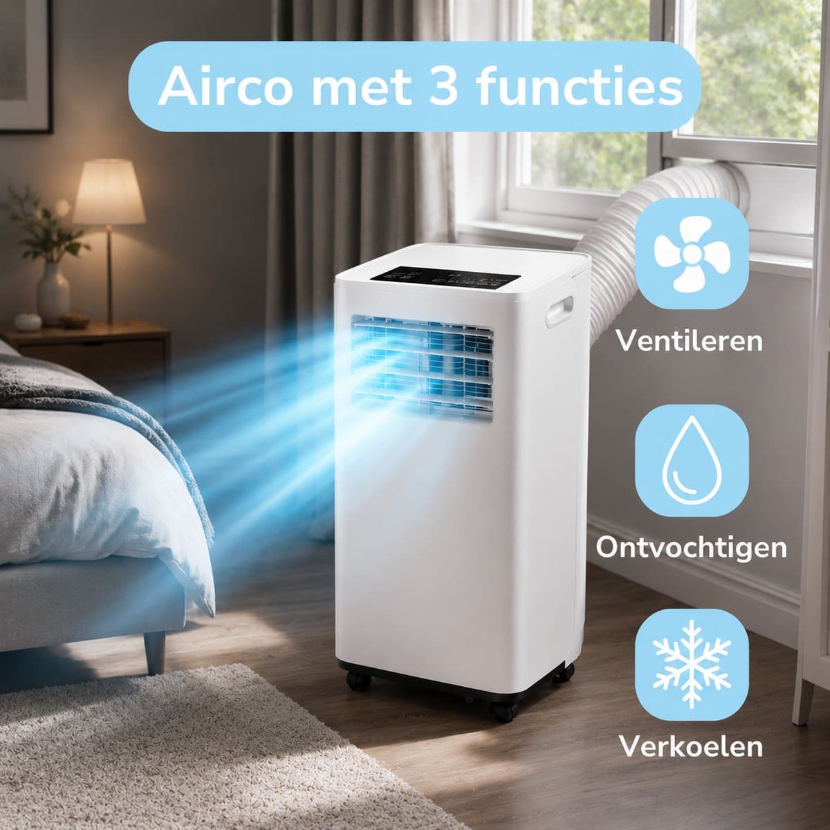 Lifetime Air Mobiele Airco 9000 BTU - Airconditioning met Afvoerslang - Ventilator en Luchtontvochtiger 3 in 1 - Mobiele Airconditioning voor Slaapkamer - 70 x 36 x 34 cm thumbnail 6