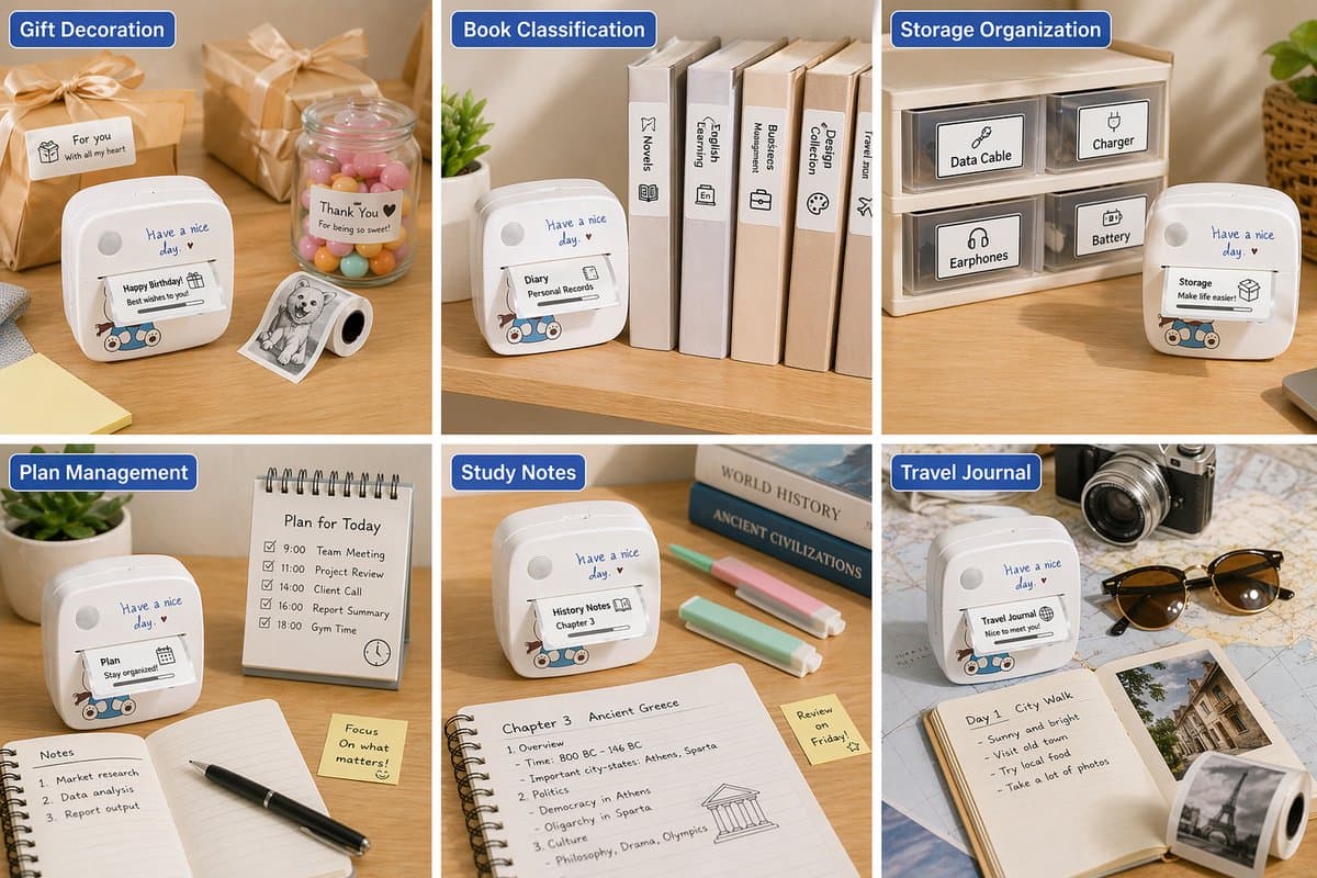 Picoo mini bluetooth thermische printer met 14 rollen – Draadloze sticker- en Labelprinter voor Foto’s, Notities, Studie, Organisatie & DIY thumbnail 4