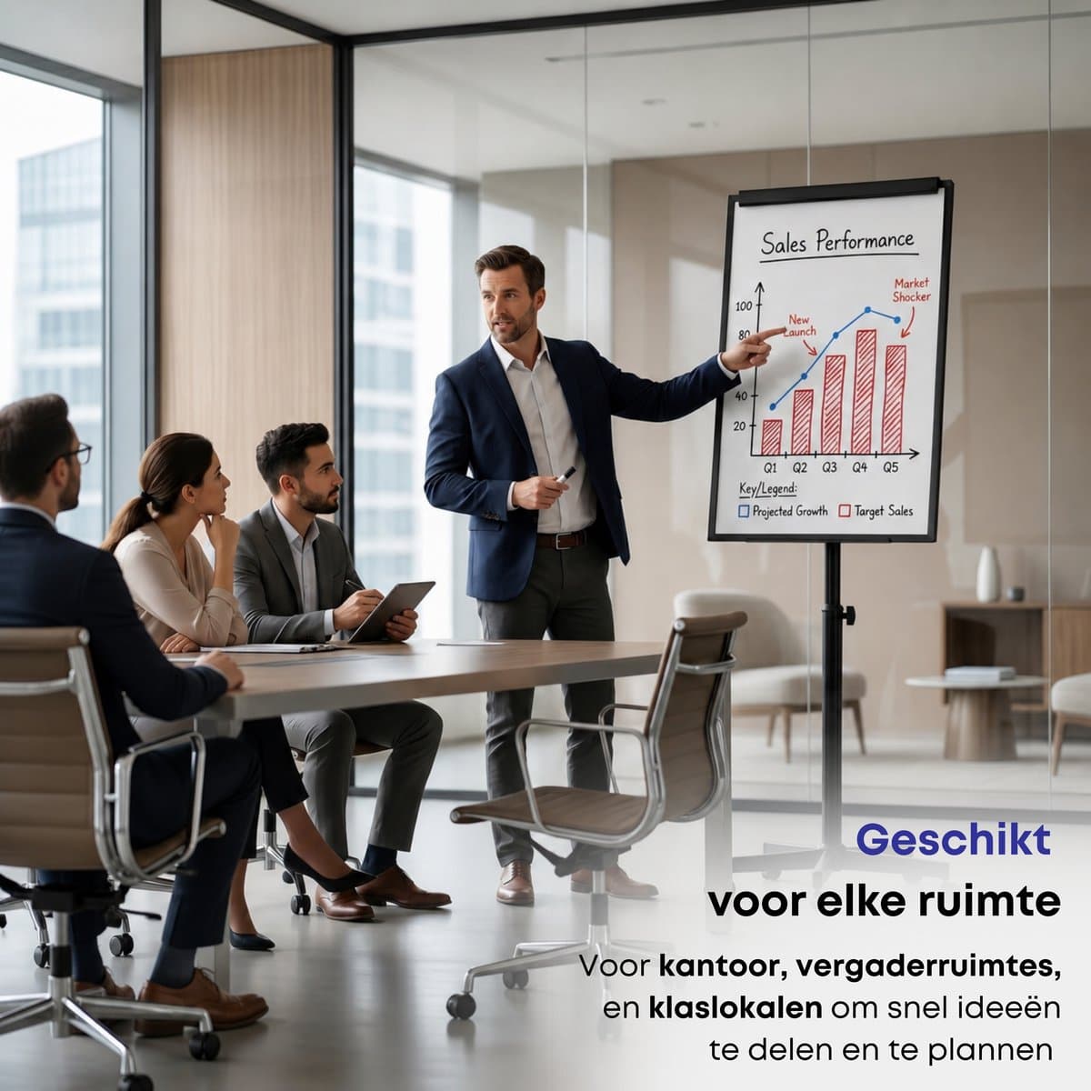 ACAZA Flipover - Verrijdbaar Whiteboard - 70 x 100 cm - Inclusief 8 Magneten, 4 Stiften, Wisser en Pennenbakje - Magnetisch Whiteboard - Verstelbaar Bord van 180 tot 210 cm - Inclusief Papierklem en Uitschuifbare Armen thumbnail 3