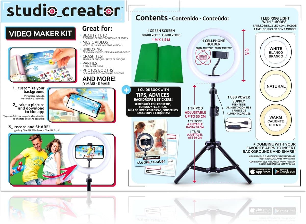Canal Toys - Video Studio Creator Kit -Deviens Influencer - Accessoires met groene achtergrond, statief en lichtring - vanaf 8 jaar - INF 001 - Cranberry thumbnail 5