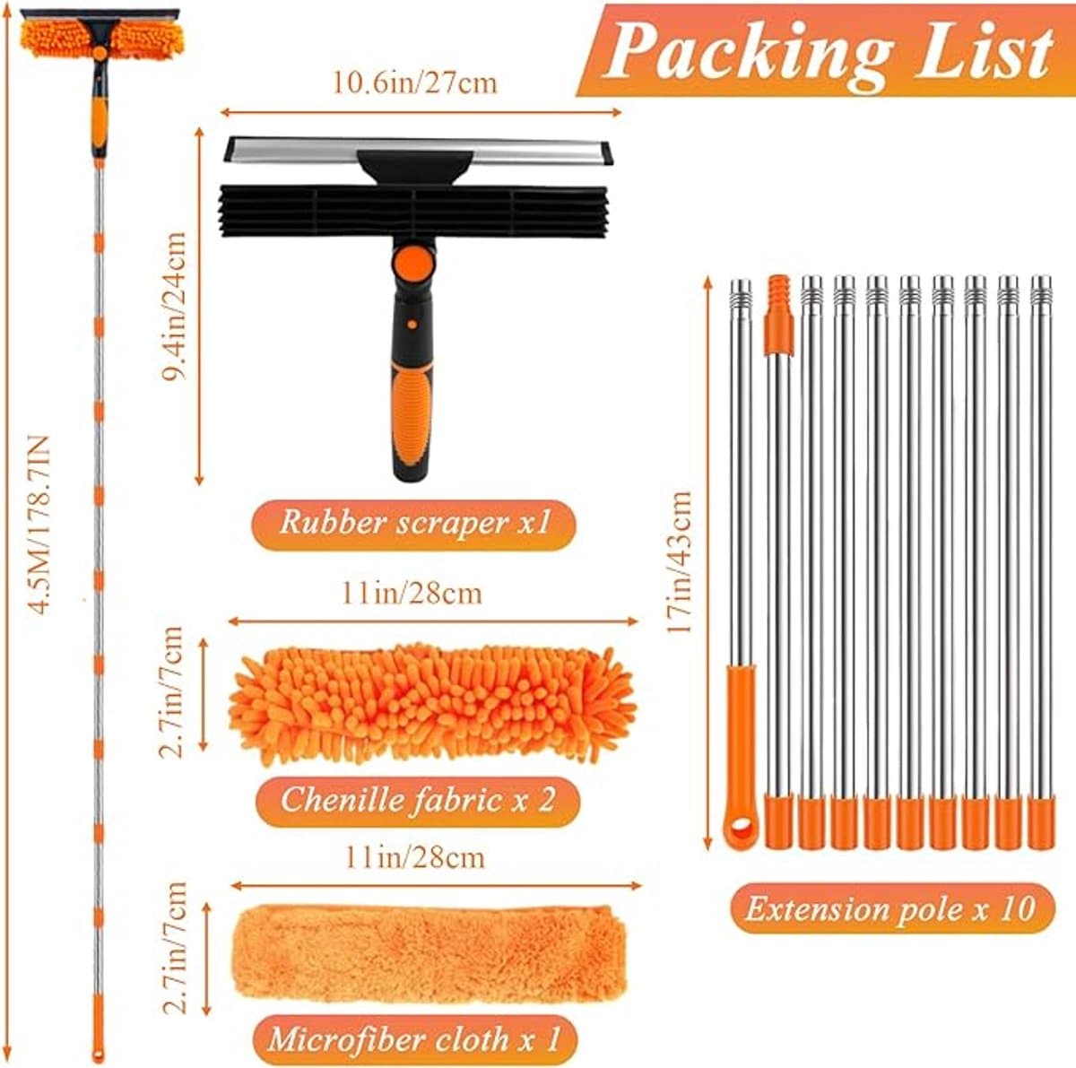 Raamwisser - Raamreiniger - trekker 40 cm met telescoopsteel 160-415 cm - Met Twee vervangende koppen thumbnail 4