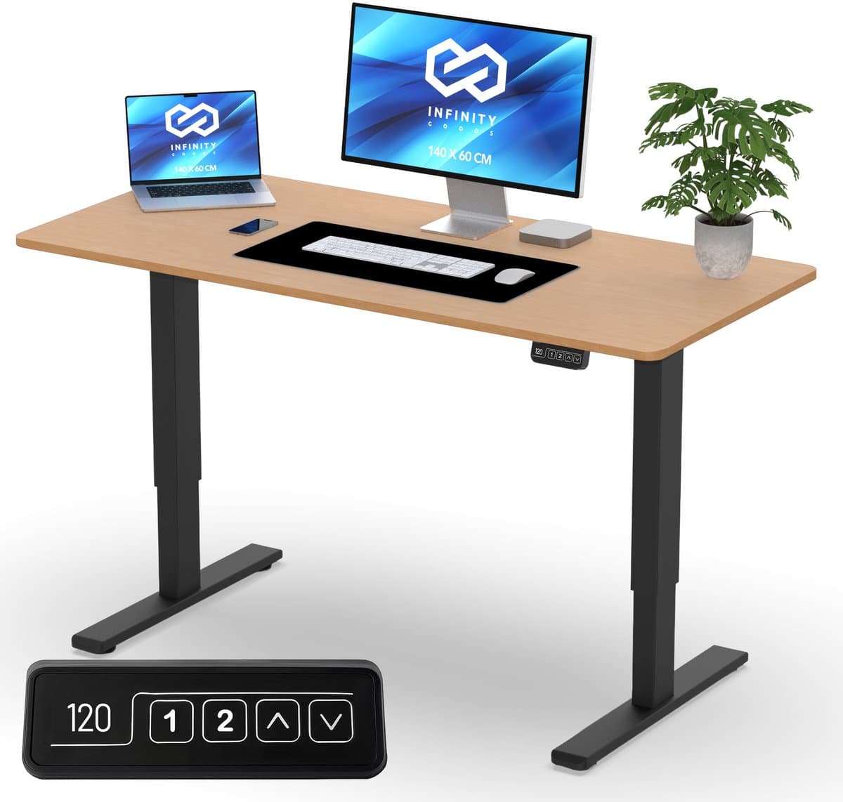 Infinity Goods Zit Sta Bureau - Elektrisch Verstelbaar In Hoogte - 120 x 60 CM - Geheugenfunctie - Bruin