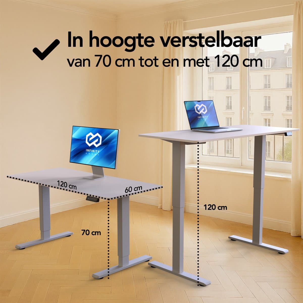 Infinity Goods Zit Sta Bureau Elektrisch Verstelbaar - 120 x 60 CM - Geheugenfunctie - Wit thumbnail 7