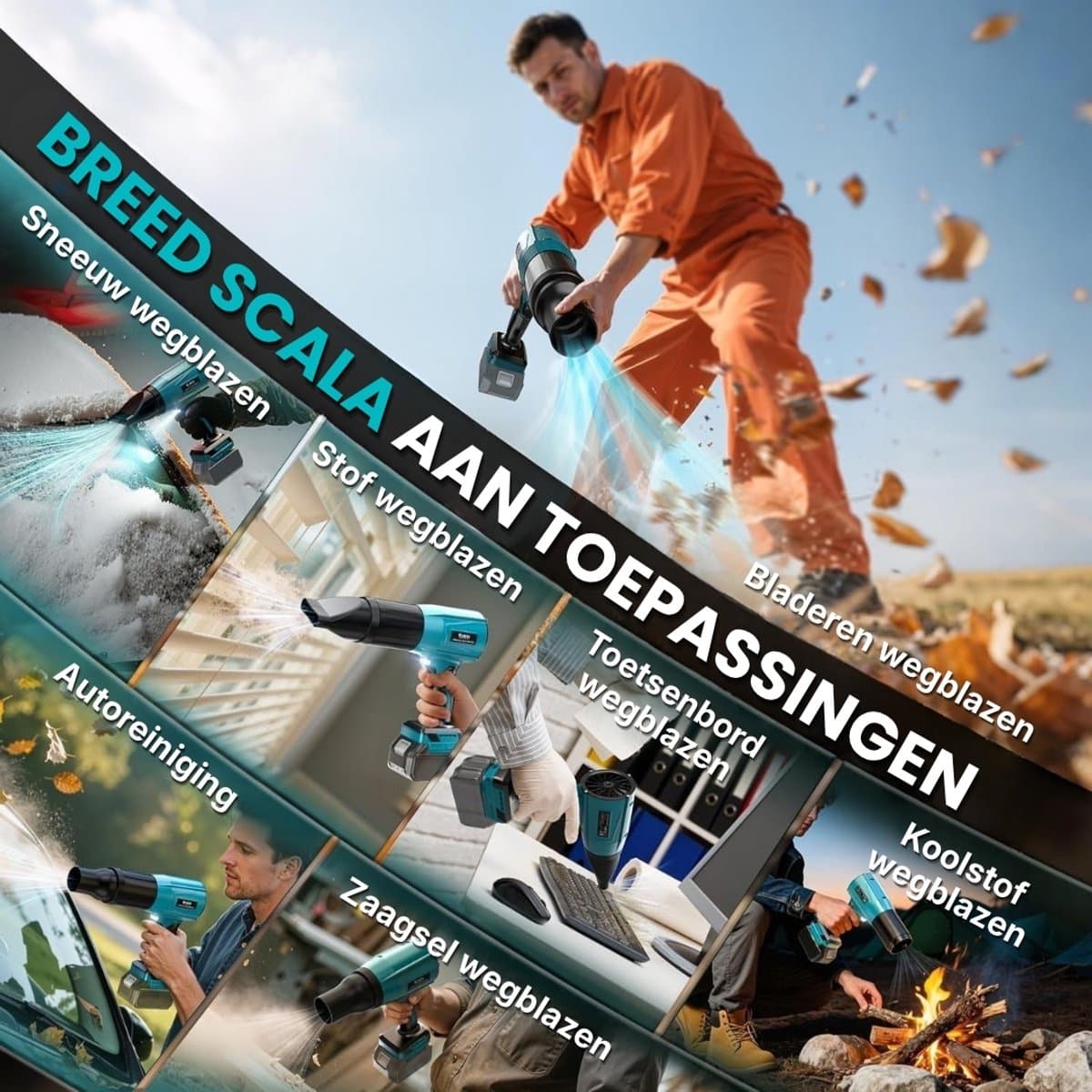 Turbo accublazer voor Makita 18V accu's, borstelloze motor met 80.000 tpm, luchtsnelheid van 60 m/s en luchtdruk van 850 g, draagbare bladblazer voor het verwijderen van bladeren, stof en sneeuw. thumbnail 5