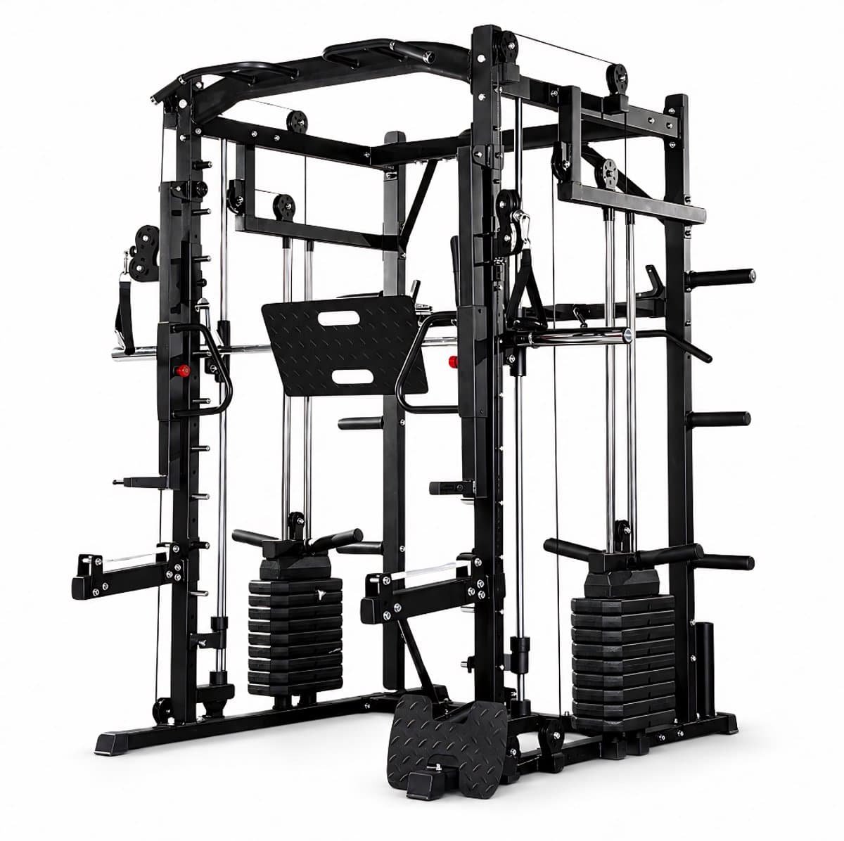 PH Fitness Power Rack met Smith Machine, Leg Press, Jammer Arms & 160KG Gewichtsstapels – All-in-One Krachtstation voor Home Gym incl. Dip Bar, Pull-Up Bar & Fitness Accessoires + Lat Pulldown Seat