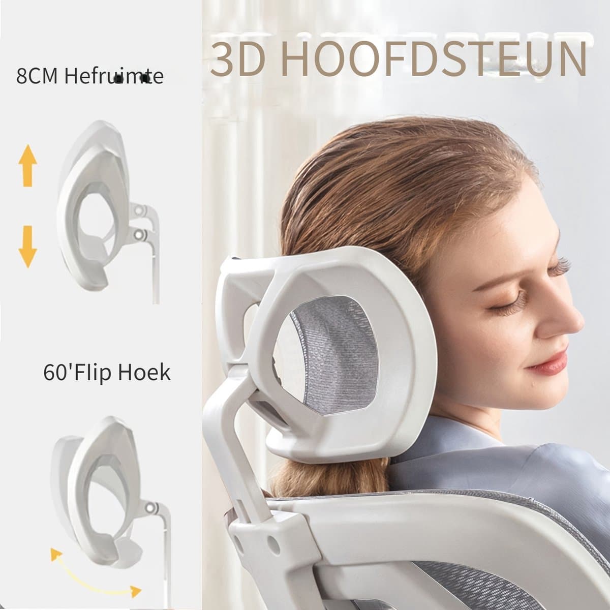 Ergonomische bureaustoel-Draadloze Stoffen Hoge Rug Computerstoel-Kantoorstoel Comfortabel met Armleuningen-Lendensteun-Hoofdsteun-Metaal- (Zwart en wit) thumbnail 3