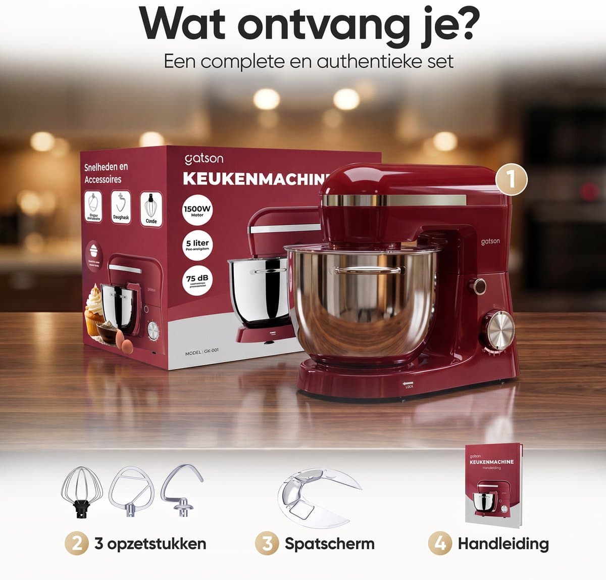 Gatson 1500W Keukenmachine - 10 Snelheden - 5L Mengkom - Dubbele Handvat - Keukenrobot - Keukenmixer - Foodprocessor thumbnail 8