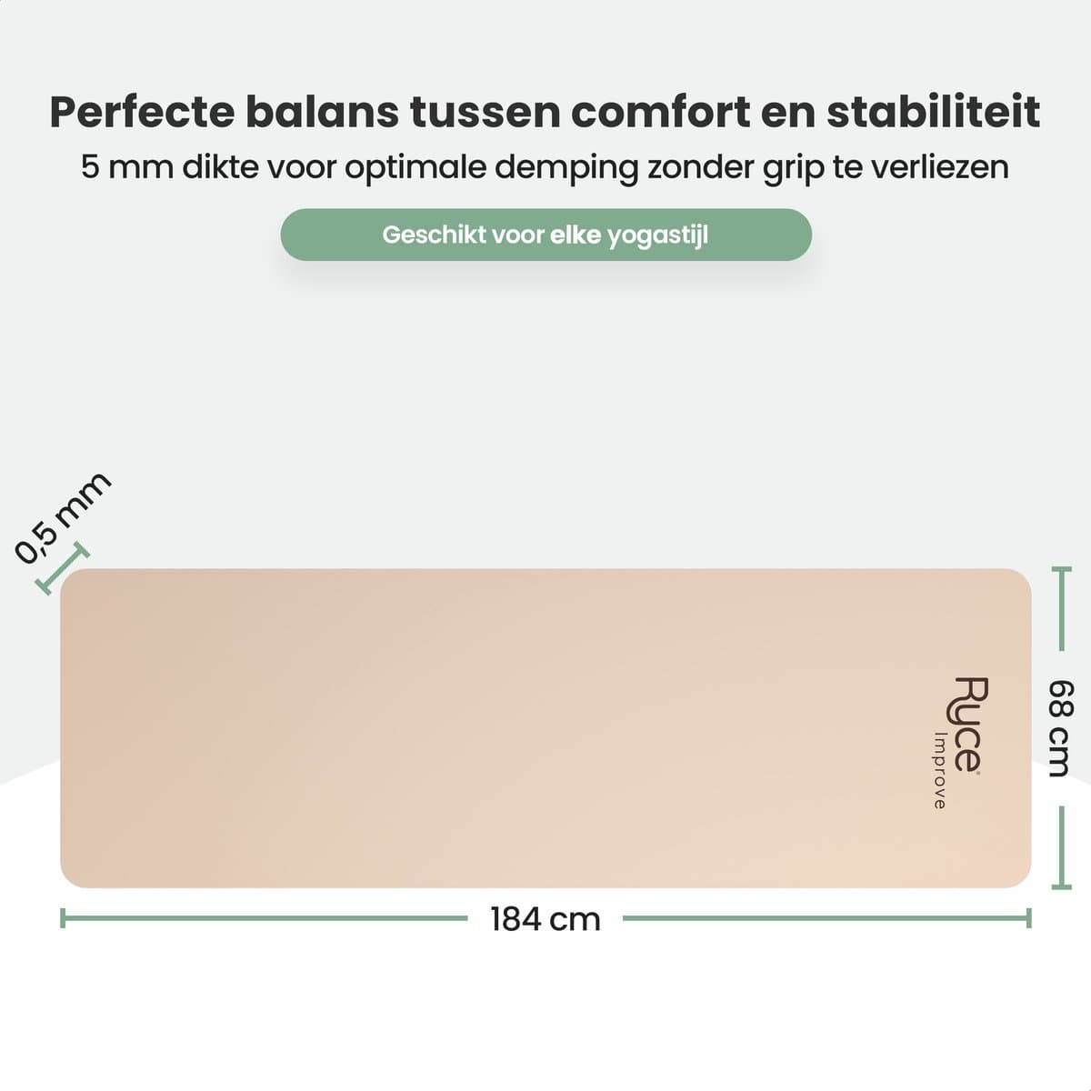 Ryce® Yogamat - PU Rubber - Pilates - Fitness - Anti Slip - Extra Dik - 183x68x0,5 cm - Coffee thumbnail 5