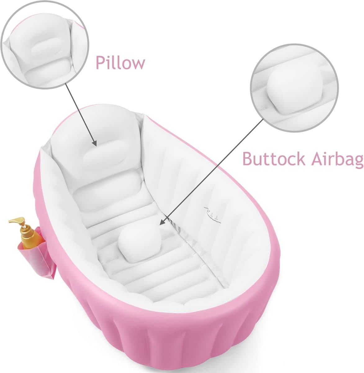 Opblaasbare babybadkuip, draagbare reisbabybadkuip voor baby's, peuterbad met luchtpomp, opvouwbaar antislip douchebak, mini-luchtzwembad voor pasgeborenen (roze) thumbnail 3