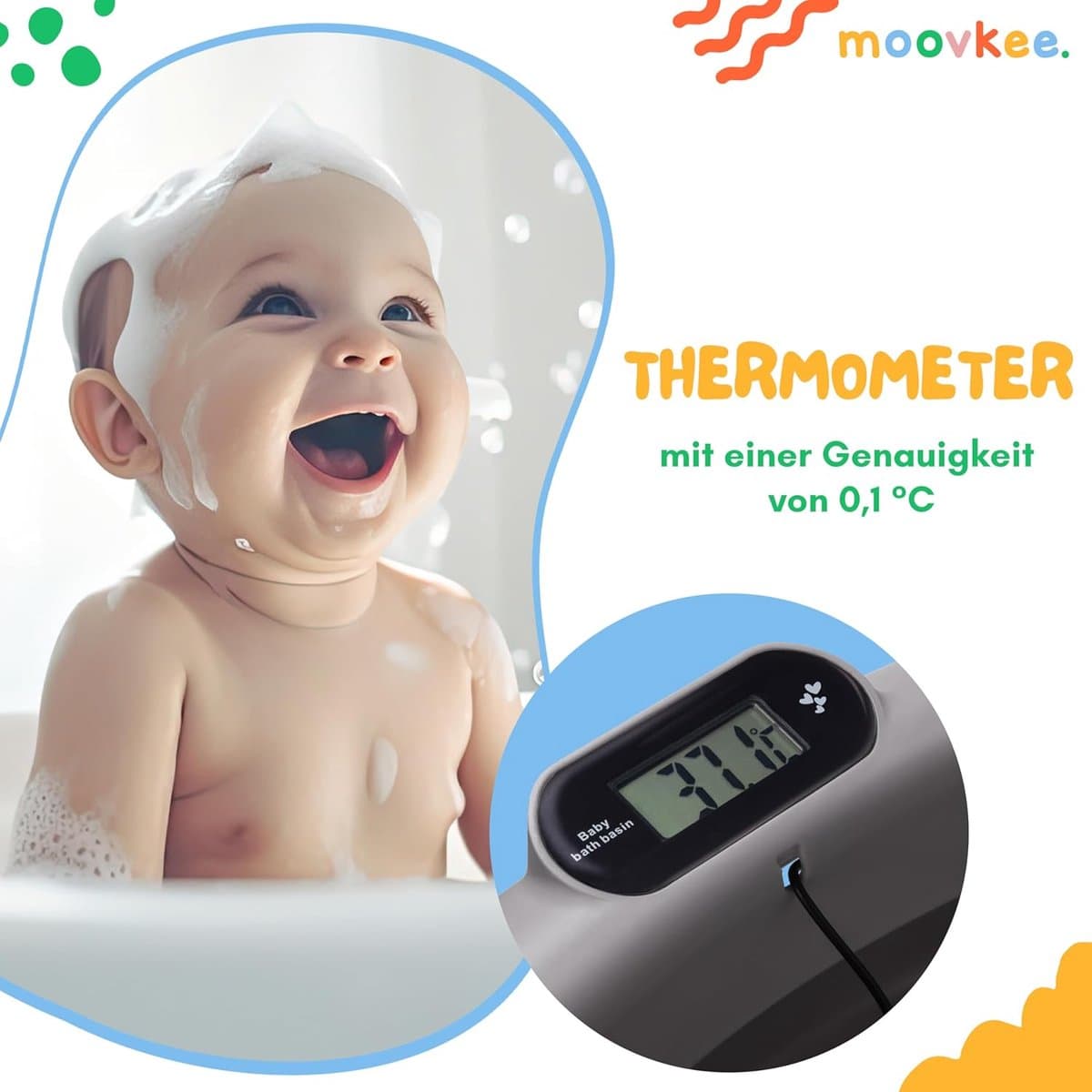 moovkee. Opvouwbaar Babybad 80 cm Donkergrijs - Babybadewanne met Thermometer en Badesitz - Antislip Draagbare Babybadkuip voor 0-36 Maanden thumbnail 6