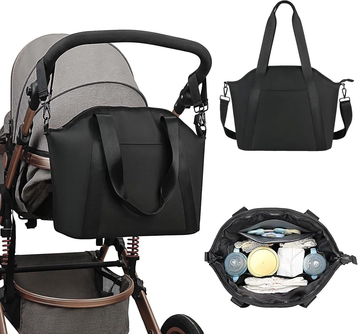Luiertas Tote - Waterdichte Opbergtas – Multifunctionele draagtas met schouderband - ruim voor kleding & reisbenodigdheden – Zwart
