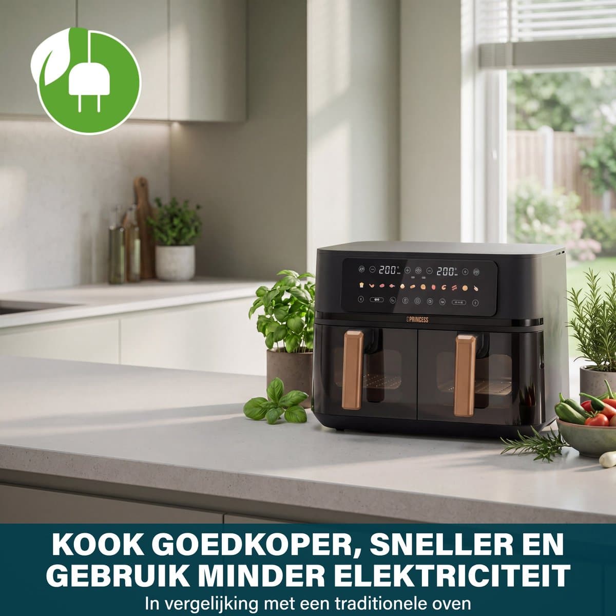 Princess 182272 Dubbele Airfryer - 2x 4.5L - 9 liter - 2 manden - XXL - Touchscreen - Kijkvenster - 12 programma's - 3100W thumbnail 5