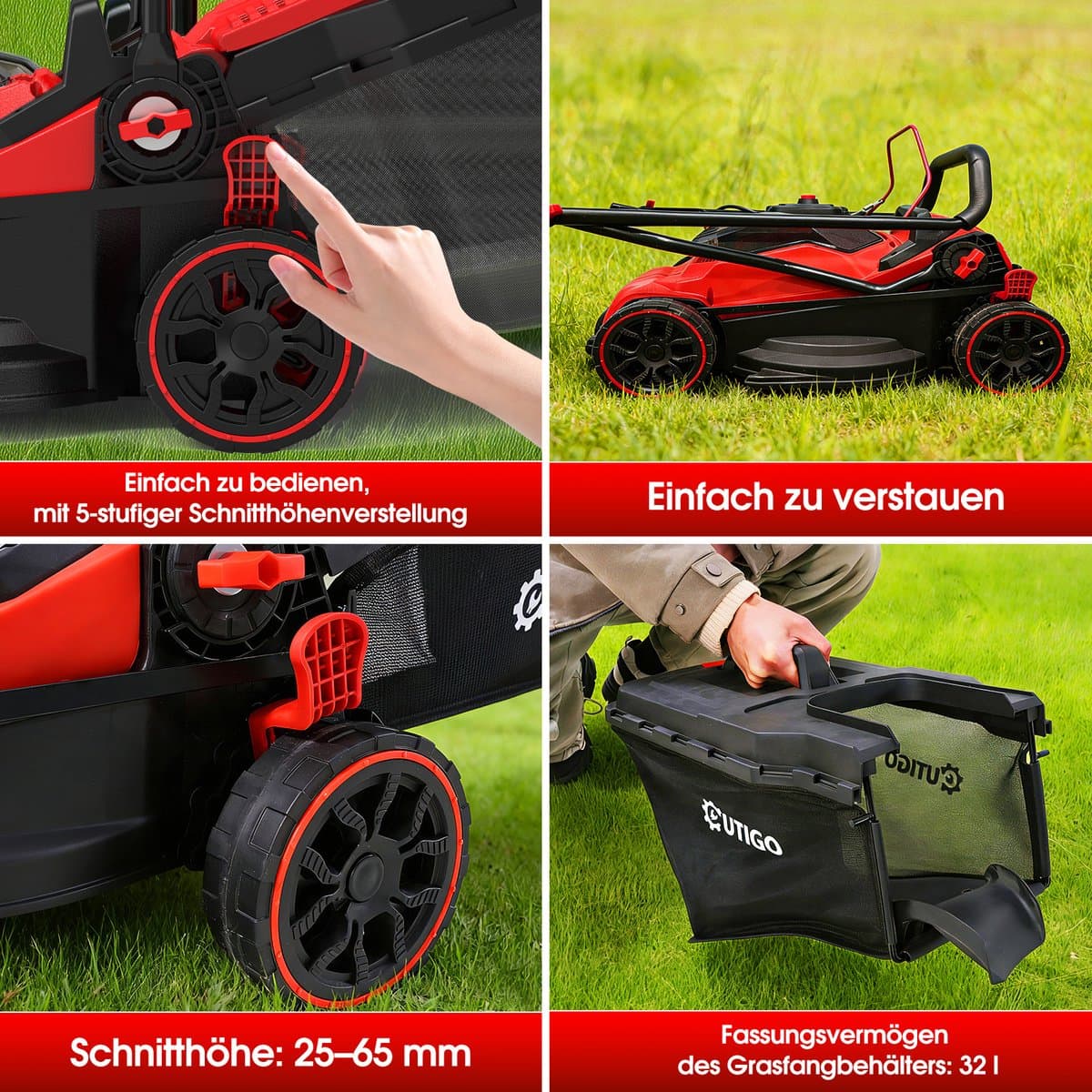 Accu Grasmaaier 21 V OUTIGO, maaibreedte 33 cm, tot 250 m², opvangbak 32 l, maaihoogte 25-65 mm, mulchfunctie, incl. 5,0 Ah accu thumbnail 5