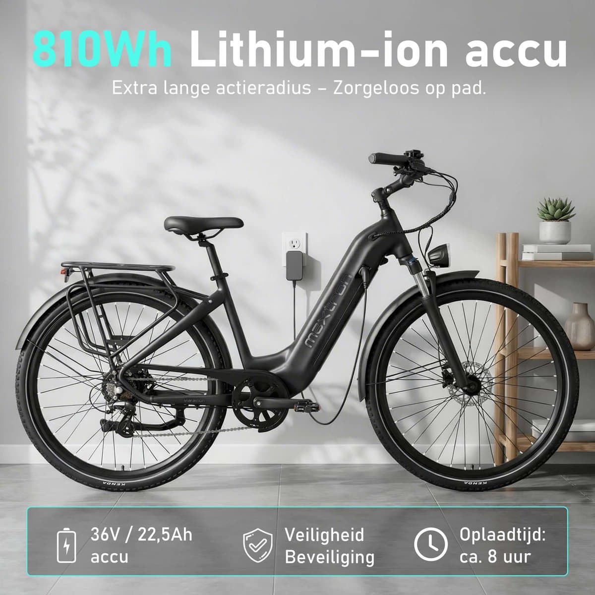 Elektrische Fiets – 790Wh Accu (21Ah) – Actieradius tot 160 km – 700C×50C Banden – Shimano 7 Versnellingen – Aluminium Frame – Verende Voorvork met Lock-out – Hydraulische Schijfremmen – Stadsfiets – Max. Belastbaar 120 kg – zwart thumbnail 8