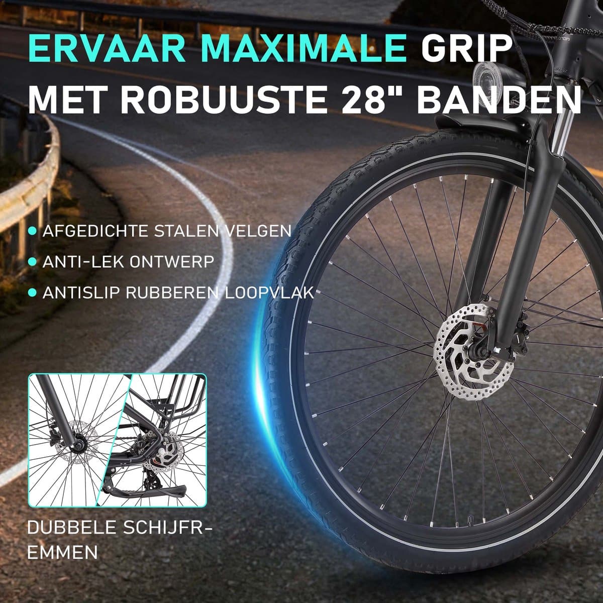 Elektrische Fiets – 790Wh Accu (21Ah) – Actieradius tot 160 km – 700C×50C Banden – Shimano 7 Versnellingen – Aluminium Frame – Verende Voorvork met Lock-out – Hydraulische Schijfremmen – Stadsfiets – Max. Belastbaar 120 kg – zwart thumbnail 5