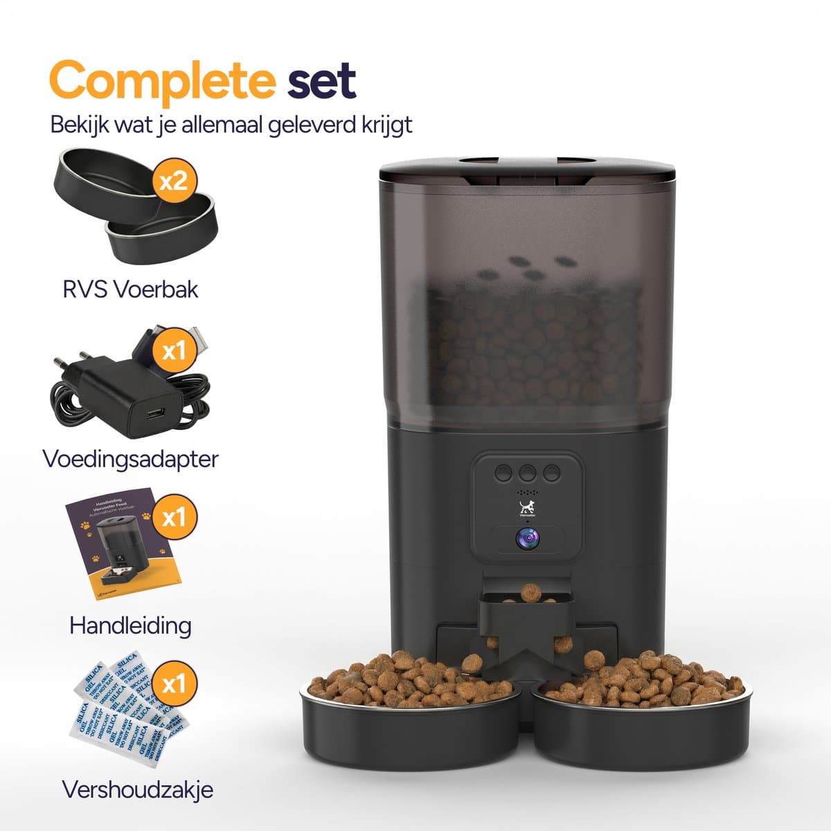 Viervoeter Feed Pro Dual - Automatische Voerbak 7L - HD camera & Audio - Kat en Hond - Voerautomaat met App - Zwart thumbnail 7