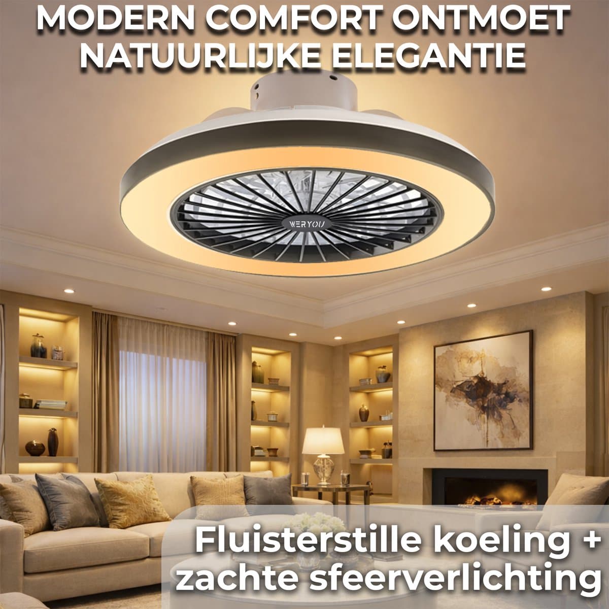 WERYOU® illuminAIR Plafondventilator - Plafonniere - Plafondventilator met Afstandsbediening - Plafondlamp - Plafond ventilator met Verlichting - Ventilator lamp - RGB Ledlamp thumbnail 3