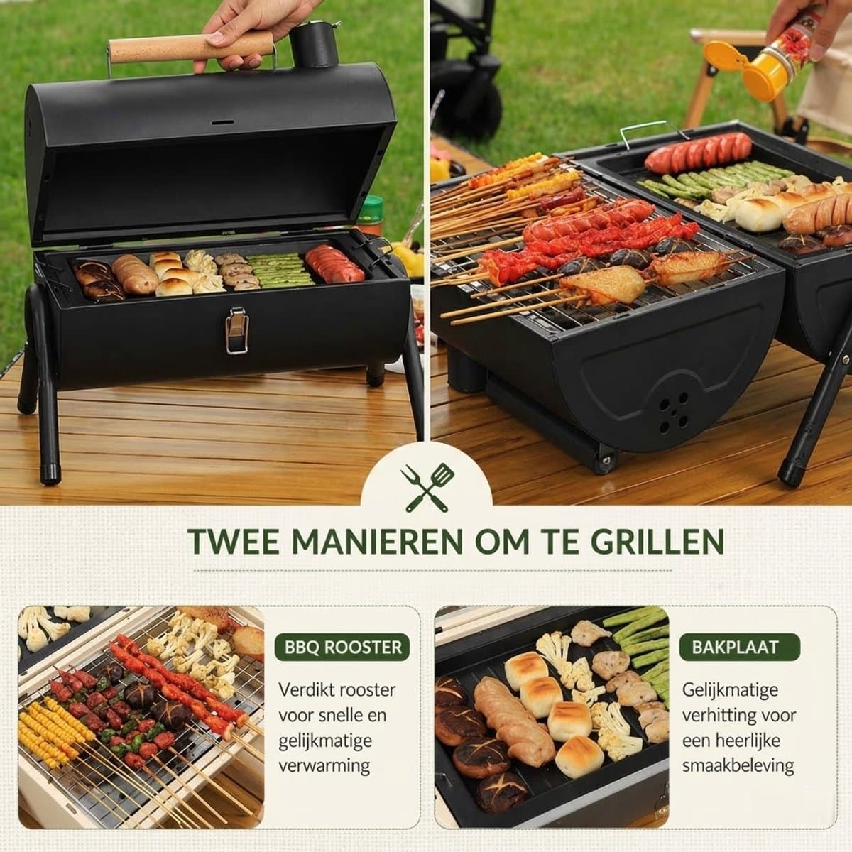 Draagbare Houtskool BBQ – Opvouwbare Barbecue met Deksel – 2-in-1 Grill & Bakplaat – Camping BBQ, Balkon BBQ, Tafel BBQ – Compacte BBQ Grill voor Tuin & Outdoor thumbnail 3