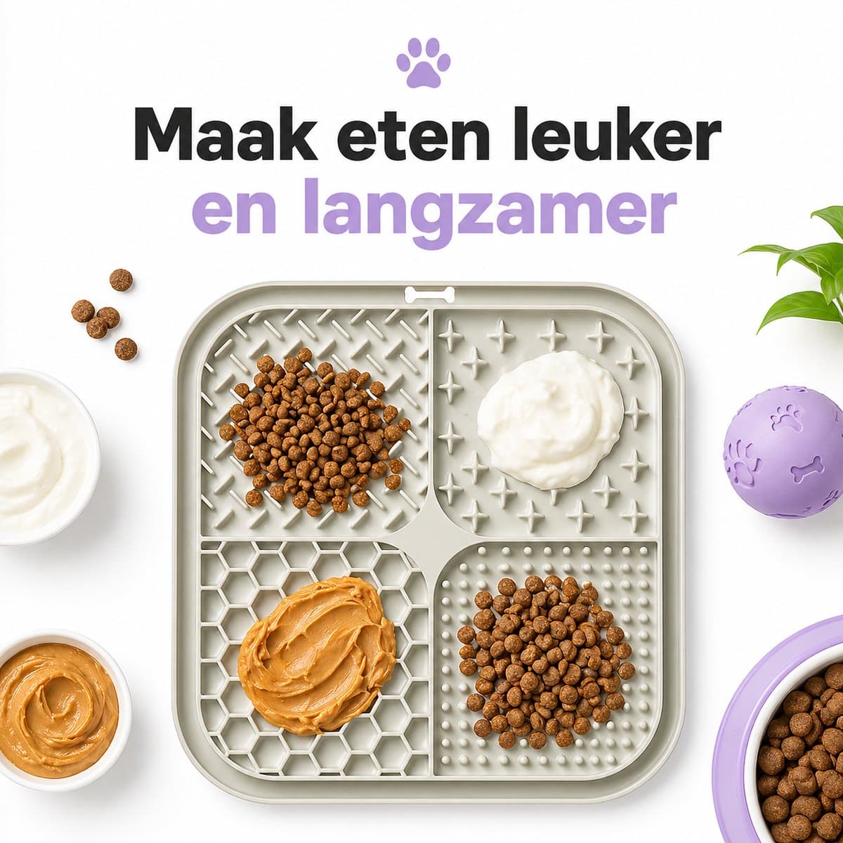 BOTC Likmat Hond met Silicone spatulas - 4-Delig Likmat Voermat Hond - voermat - Slowfeeder Hond - Grijs /Beige thumbnail 2