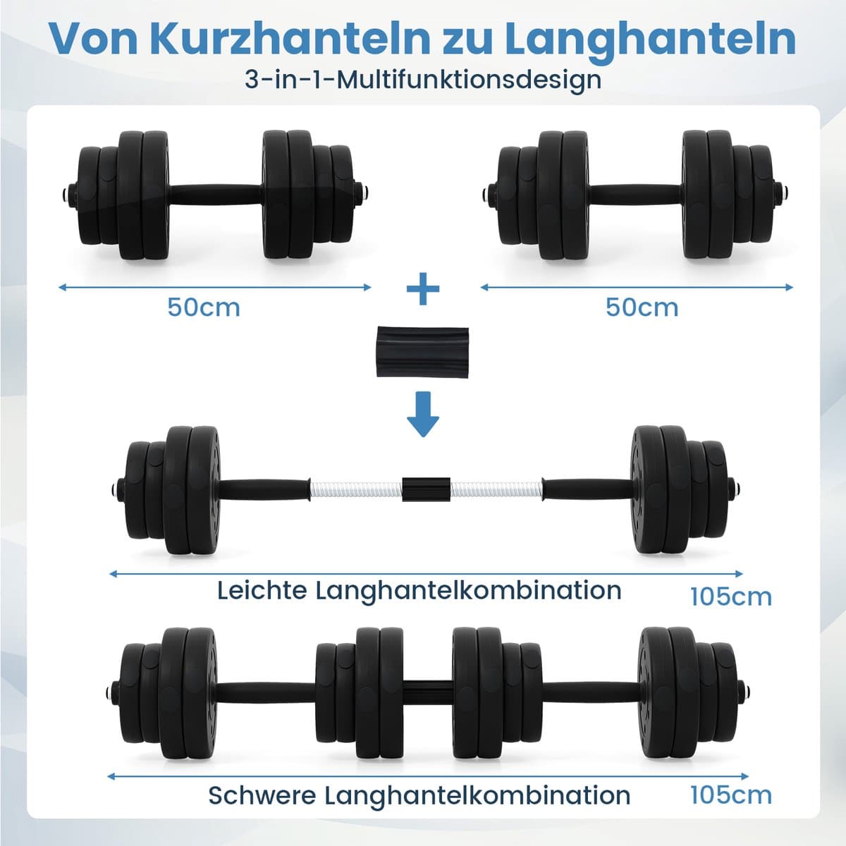 COSTWAY 2-in-1 halterset, 30 kg, 2-delige set, korte en lange halter, verstelbaar, halterset met verbindingsbuis voor krachttraining, fitness, home gym thumbnail 4