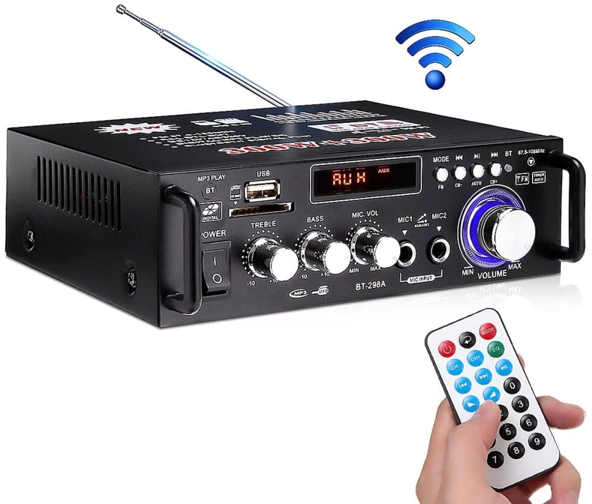 Versterker Stereo HiFi - Bluetooth 5.0 - HIFI Bluetooth Power Amplifier - Audio Versterker - Versterker - Stereo Versterker - Amplifier - Versterkers - FM-radio - SD/USB-kaartingang - LCD-scherm