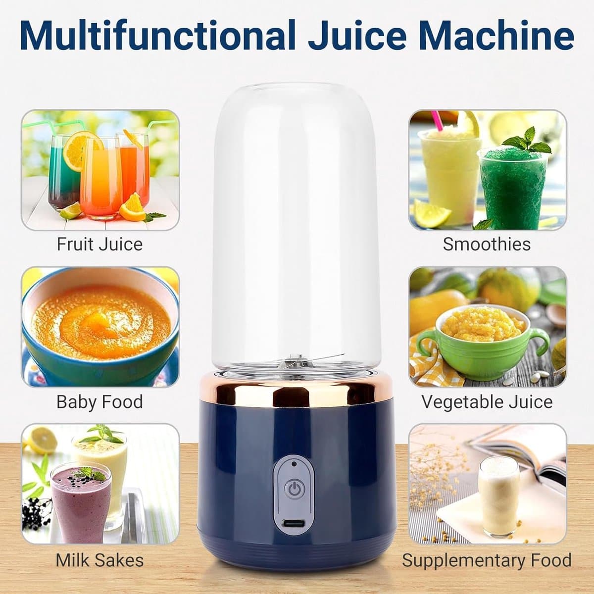 Nieuwe draagbare blender, 400 ml 6 messen sterke kracht mini elektrische sapcentrifuge cup, USB opladen One-key Start draadloze Automotive Travel Fruit Juicer voor shakes en smoothies thumbnail 4
