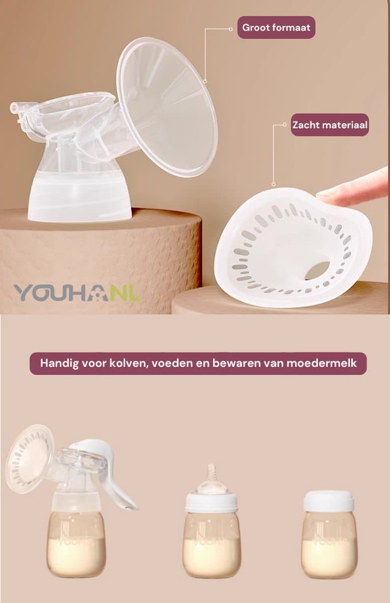 Youha Handkolf - Borstkolf zonder stroom - Compact - Snel moedermelk afkolven - Handmatige Borstkolf - Anit-Backflow systeem thumbnail 2