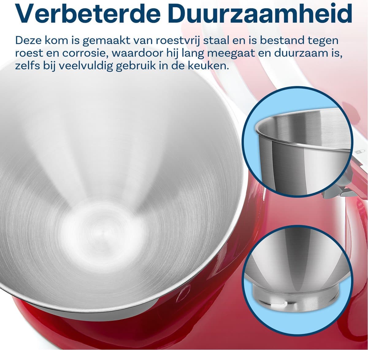 Roestvrijstalen Mengkom voor KitchenAid 4.5-5 Quart Tilt-Head Stand Mixers Artisan & Classic Series van MMOBIEL - 5 QT RVS Mengkom met Handvat – Mengkom Vervanging - Vaatwasmachinebestendig thumbnail 4