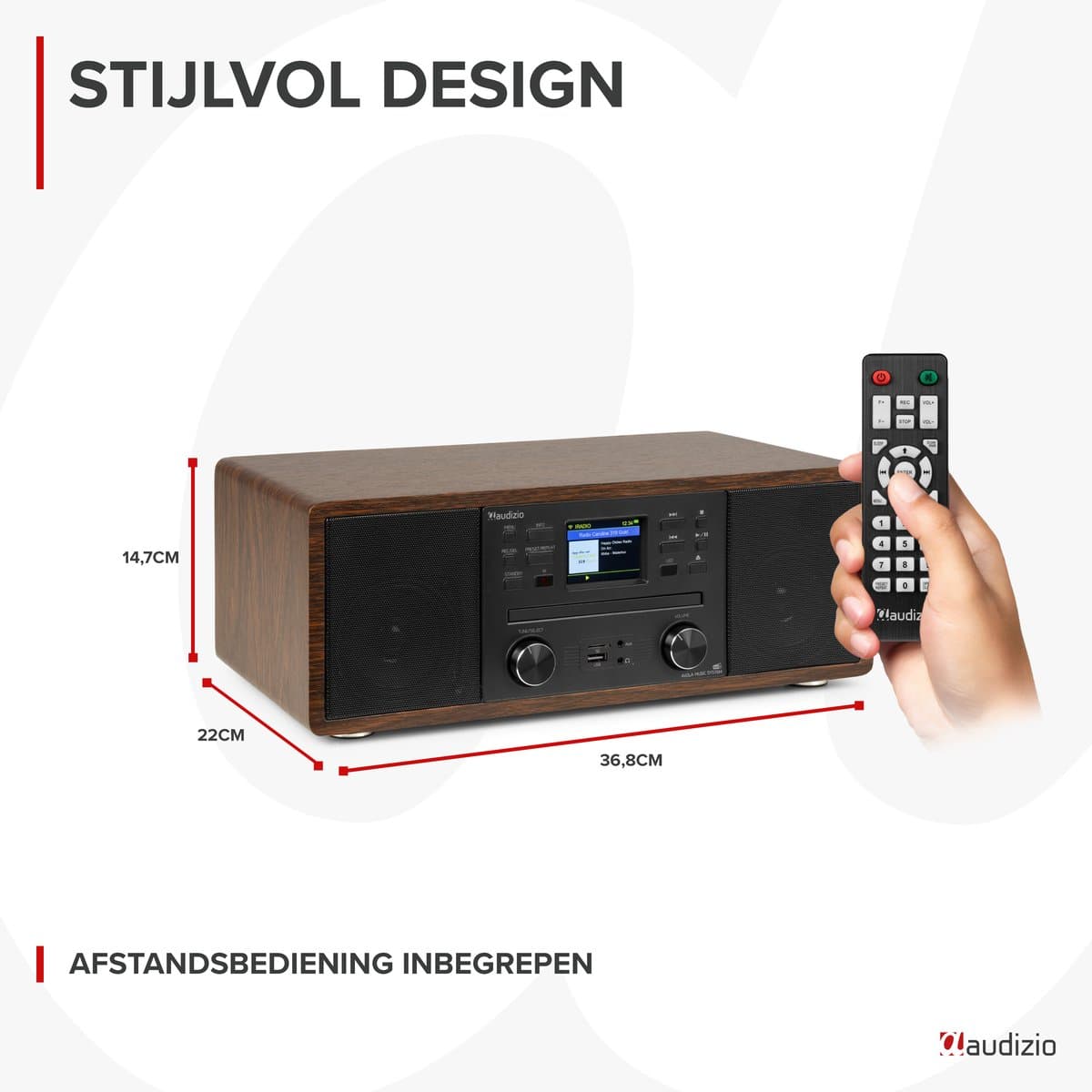 Internetradio - Audizio Avola alles-in-één radio met Bluetooth - DAB+/FM - CD speler - Houtlook thumbnail 6
