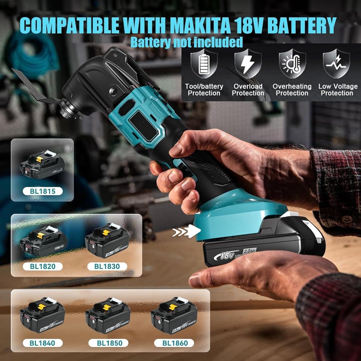 Instava Multitool Accu 18V – Oscillerende Multitool – Met 1 Accu – Multitool Set – Makita LXT Compatibel – Incl. 7 Opzetstukken & 15 Schuurvellen thumbnail 3