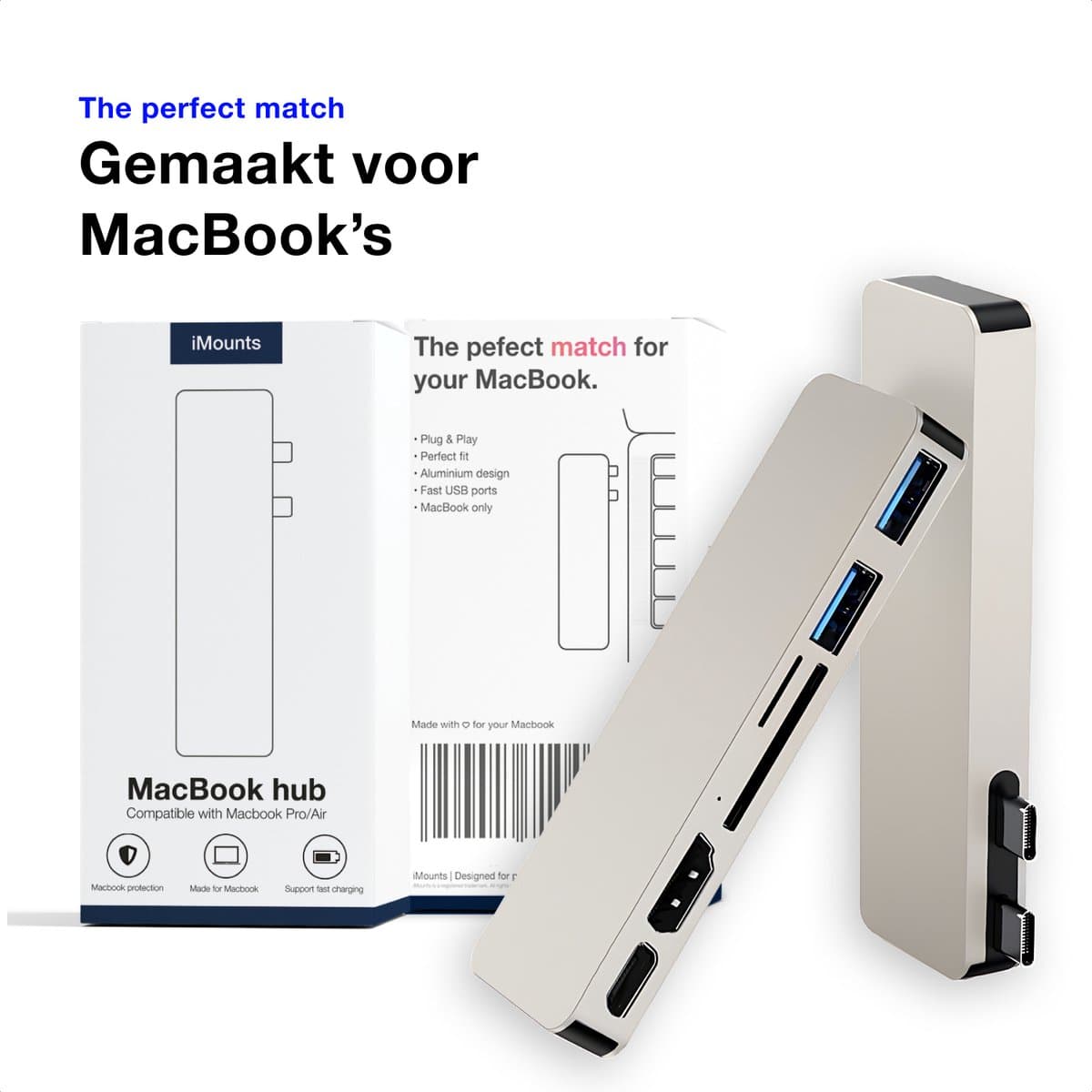 iMounts MacBook Air usb-c hub - HDMI - USB3.0 - SD reader - M2/M3/M4/M5 - Starlight / Sterrenlicht thumbnail 8