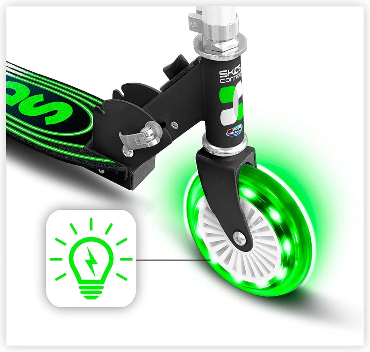 Skids Control Flashing 2-wiel Kinderstep Opvouwbaar Voetrem Groen thumbnail 7