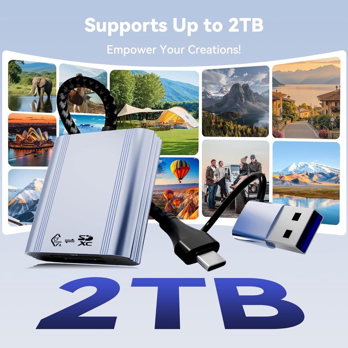 Geheugenkaartlezer - Kaartlezer USB C - Snelle Data Overdracht - 2-in-1 Aansluiting - 12.4 x 8.2 cm thumbnail 7