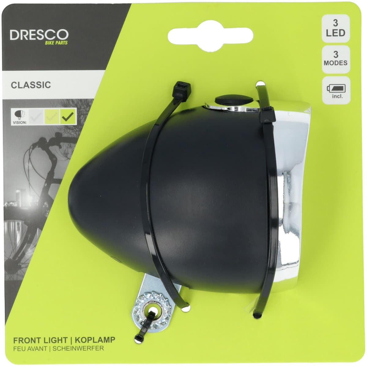 Dresco Koplamp Fiets Classic Zwart - Fietsverlichting - Classic - 3 LEDs - Zwart thumbnail 3
