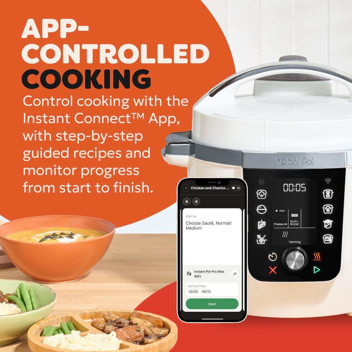Instant Pot Pro 5,7L Multicooker Coconut White - 10-in-1 Snelkookpan - Slowcooker - Sous Vide - App Bediening - Nutriboost™ - 20% Meer Vermogen - Tot 6 Porties thumbnail 2