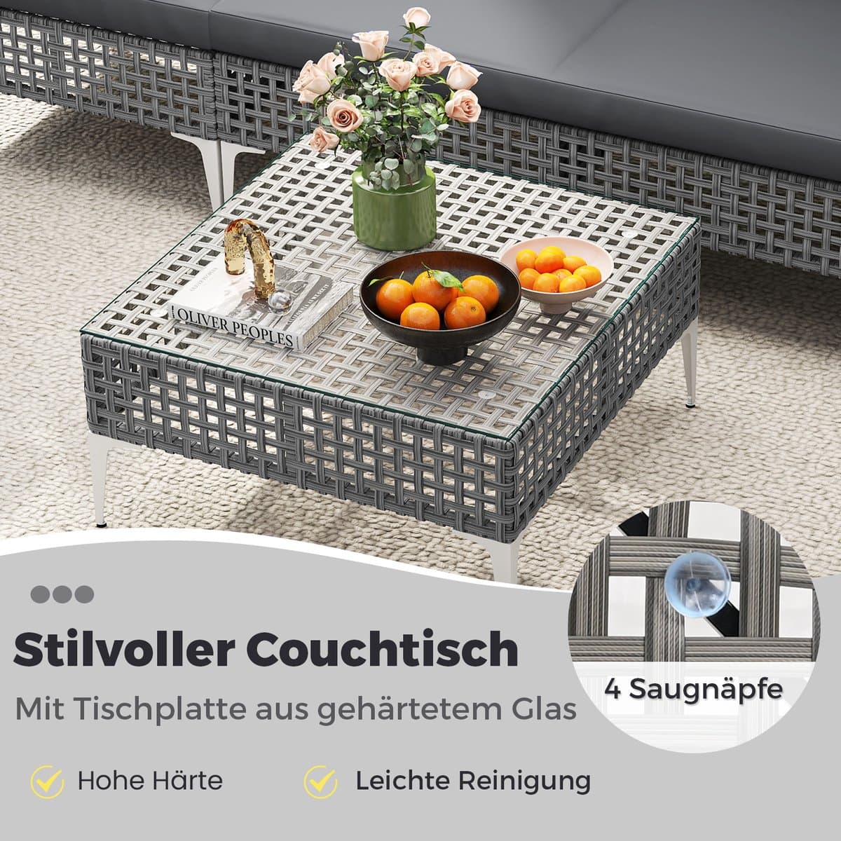 COSTWAY Loungemeubelen voor buiten, rotan tuinlounge met tafel en kussens, vrij te combineren, tuinmeubelset, balkonmeubels, terrasmeubels, zitgroep voor tuin, terras, balkon thumbnail 4