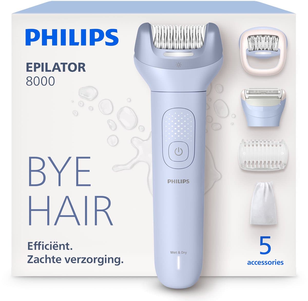 Philips Epilator Series 8000 - Draadloze Nat & Droog Elektrische Epilator en Ladyshave - Benen en Lichaam - 5 Accessoires- BRE709/00