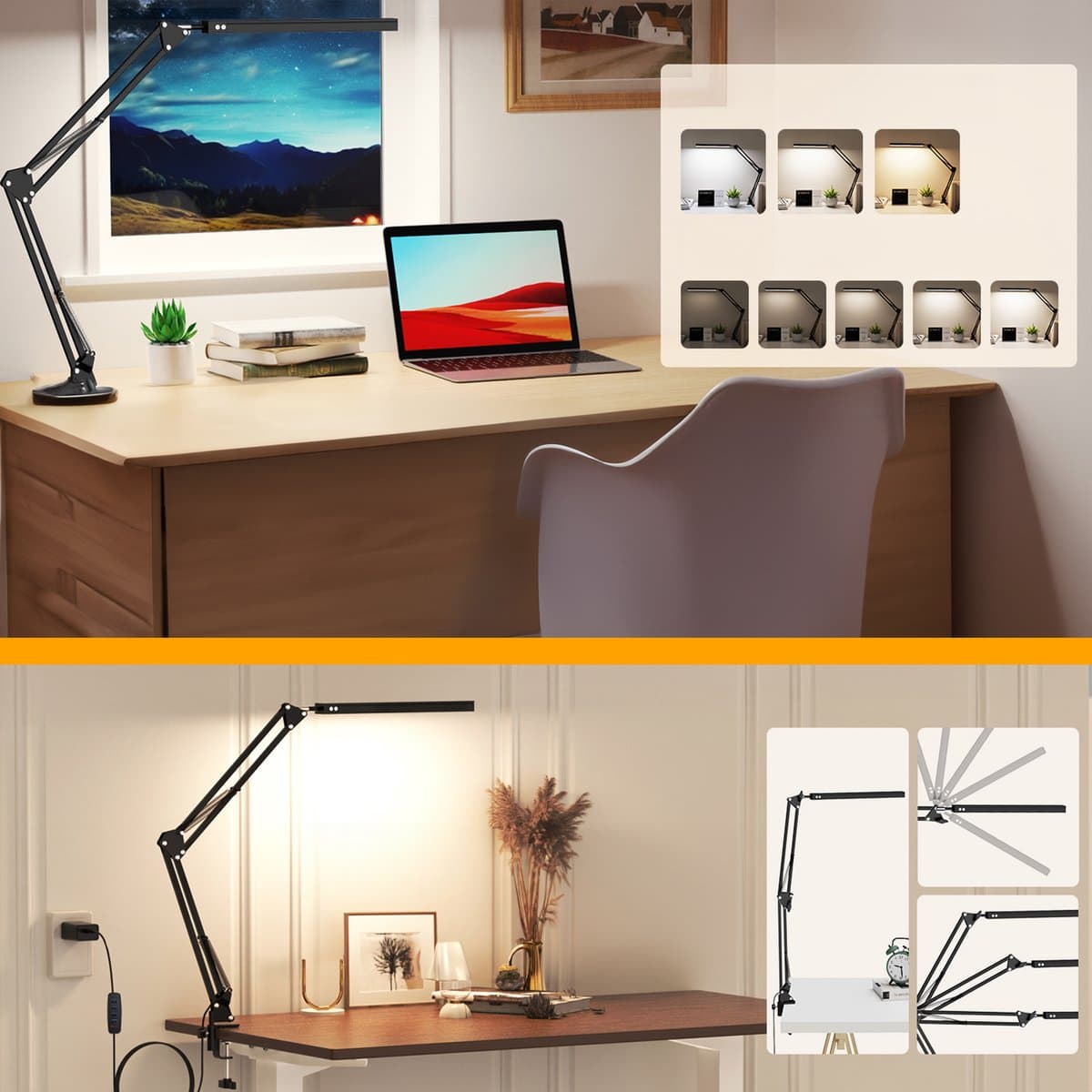 Vesfy LED Bureaulamp met Klem - Dimbaar - 3 Lichtkleuren & 10 Helderheidsniveaus - Verstelbare Leeslamp voor Bureau & Werkplek thumbnail 8