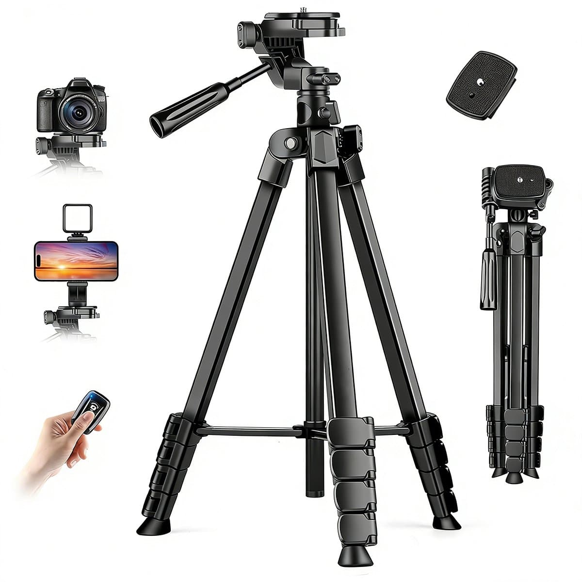 Fokelyi Camera Statief 172cm - Aluminium Tripod met Bluetooth