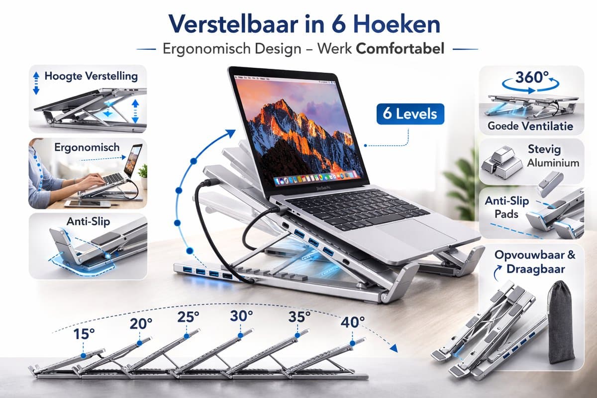 Laptopstandaard USB-C Docking Station 8-in-1 HDMI 4K Aluminium thumbnail 8