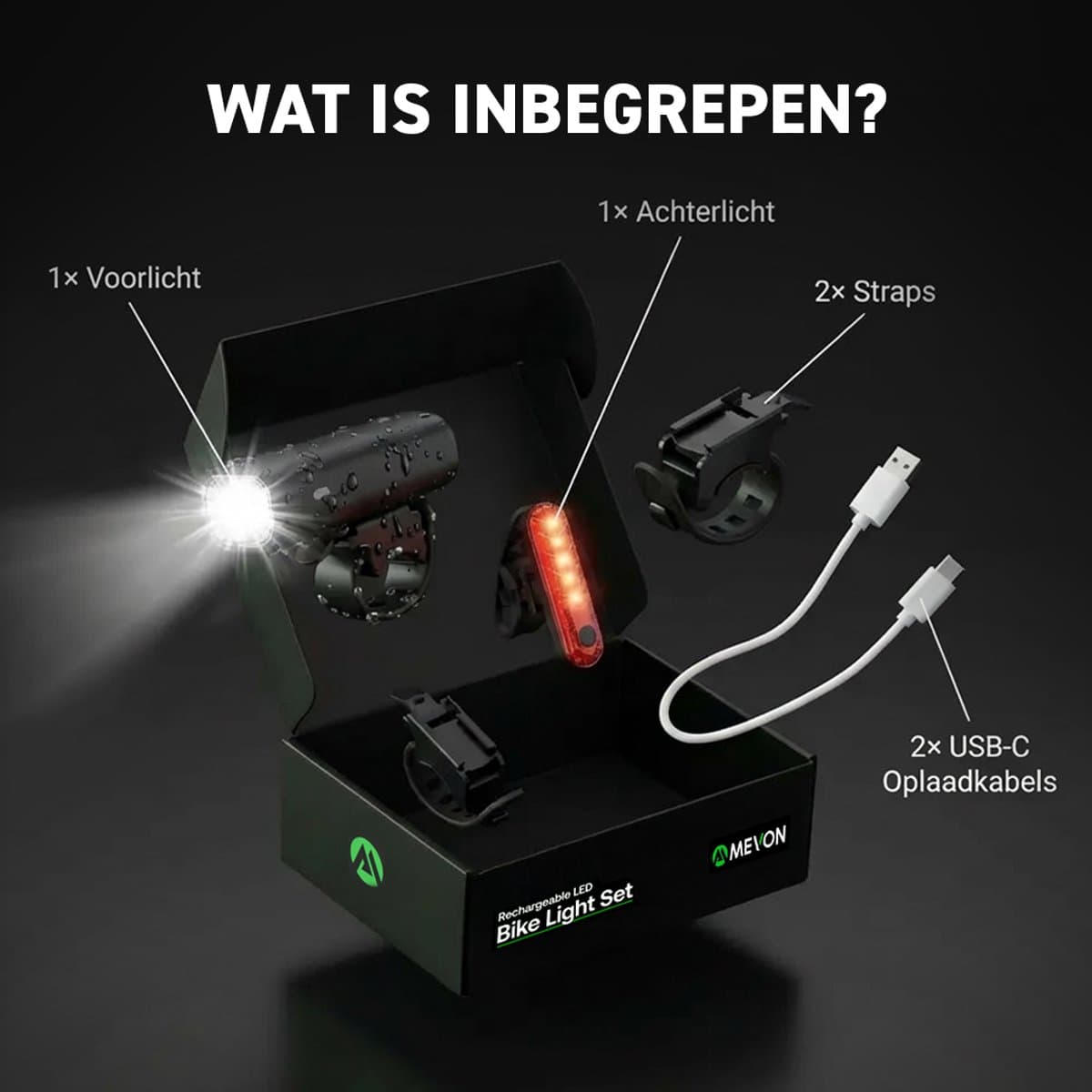 Mevon Fietsverlichting Set - 400 Lumen USB-C oplaadbaar thumbnail 8