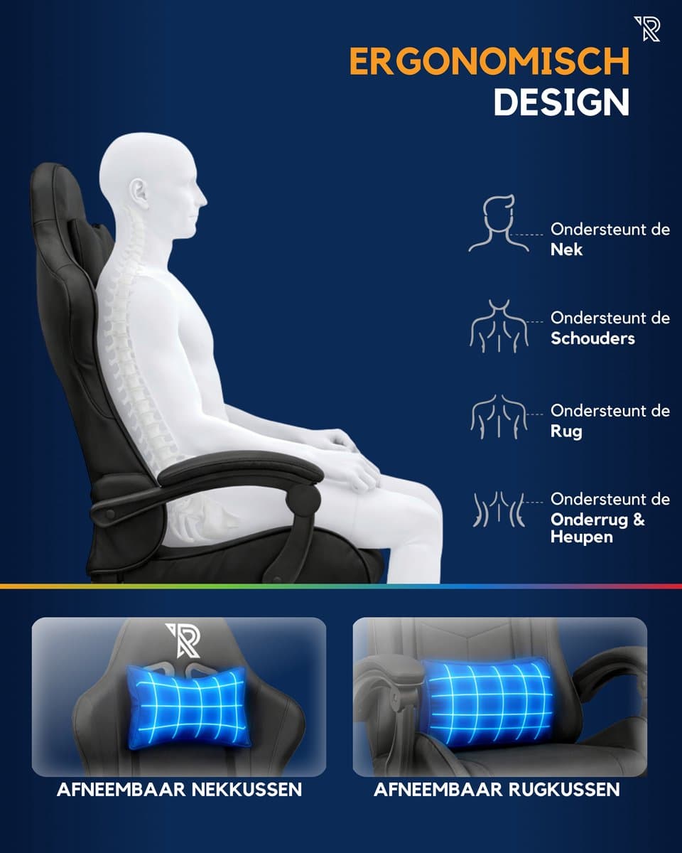 Ranqer Apollo Bureaustoel - Gaming stoel / Gaming Chair - Gamestoel - zwart thumbnail 3