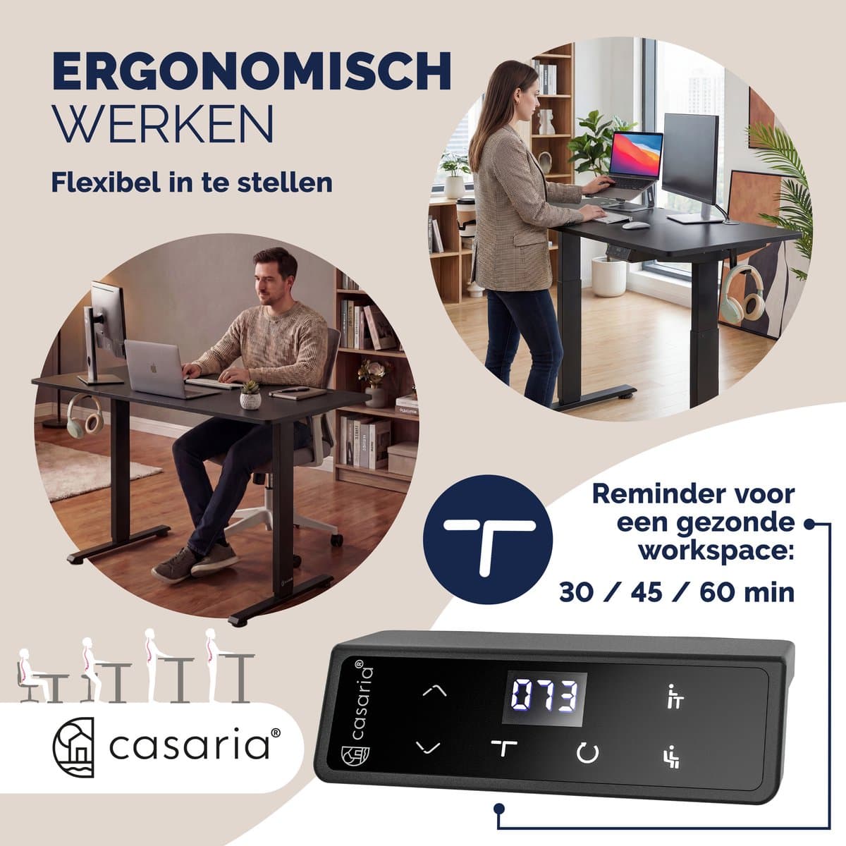 Casaria Zit sta bureau - Elektrisch Verstelbaar USB 140x60cm – Zwart thumbnail 5