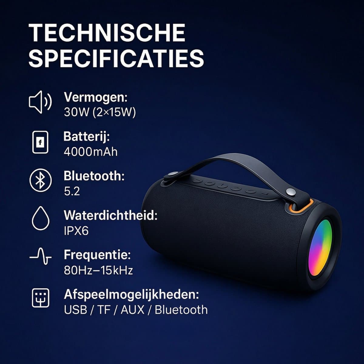 SyncGear 30W Bluetooth Speaker RGB IPX6 Waterdicht thumbnail 4