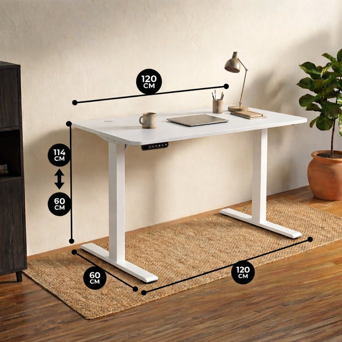Bayt Zit Sta Bureau - Elektrisch Bureau - In Hoogte Verstelbaar Bureau - 120 x 60 cm - Wit thumbnail 2