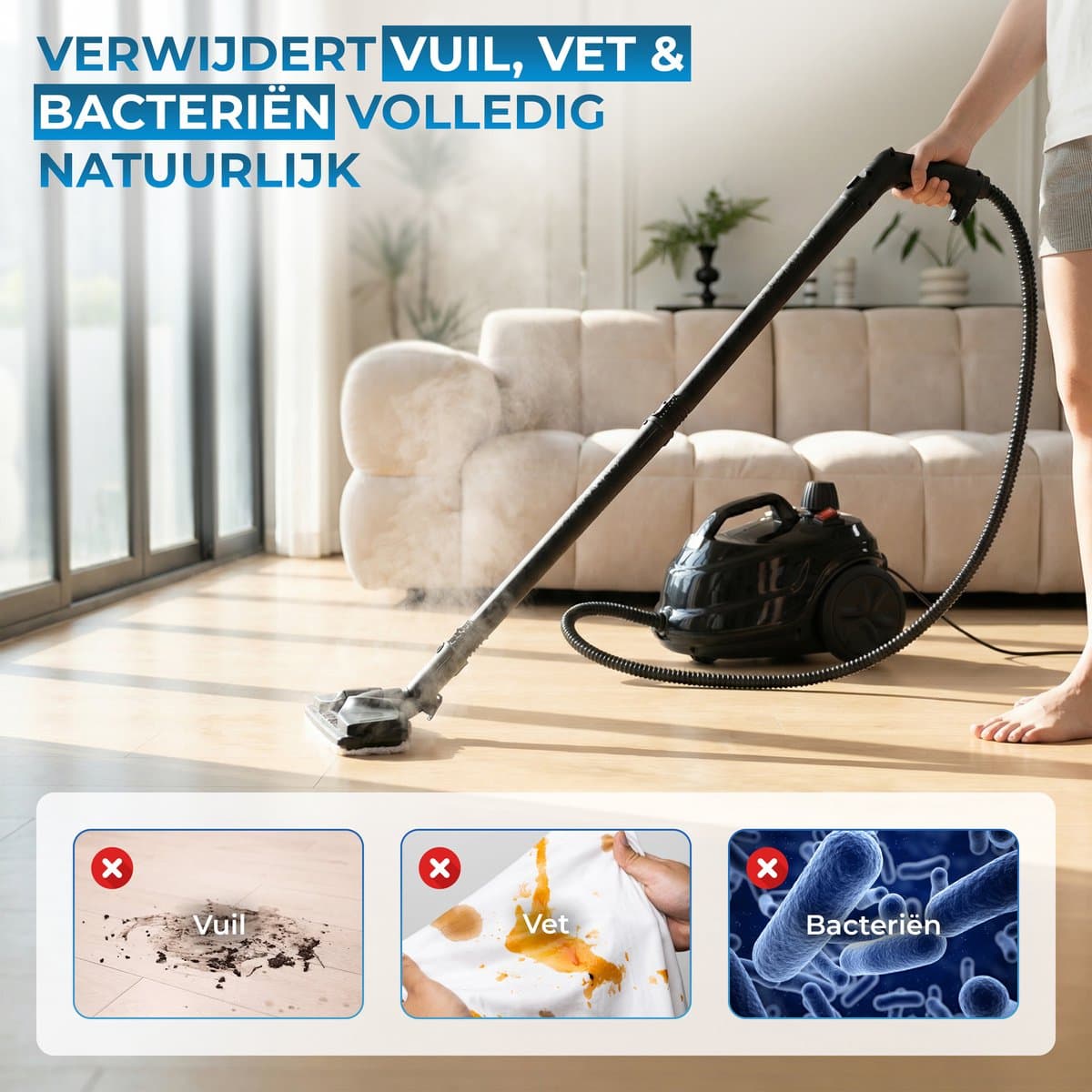 Powell Stoomreiniger - Tapijtreiniger - Handstoomreiniger - Vlekkenreiniger - Stoomapparaat - Reinigingsmachine - Inclusief accesoires - Voor vloer, bank, badkamer, tapijt en ramen - Zwart thumbnail 2